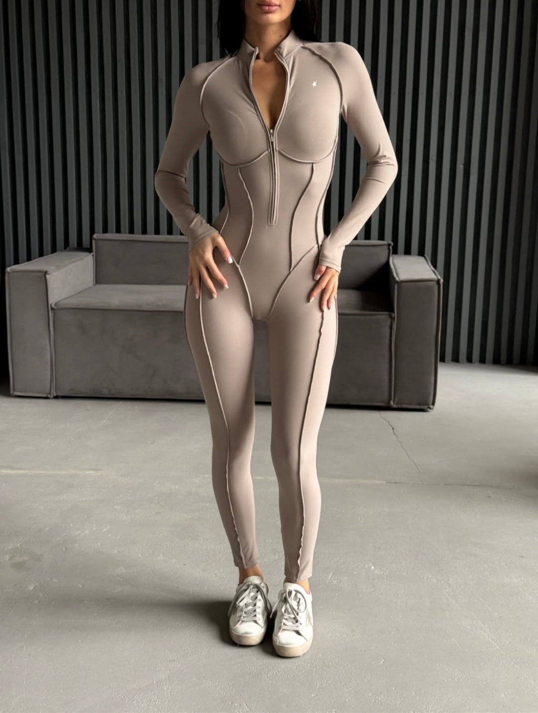 ZIP FULL GALAXY BEIGE - JUMPSUIT