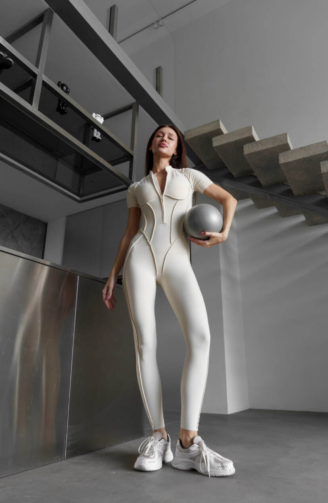 GALAXY TINY ZIP IVORY - JUMPSUIT