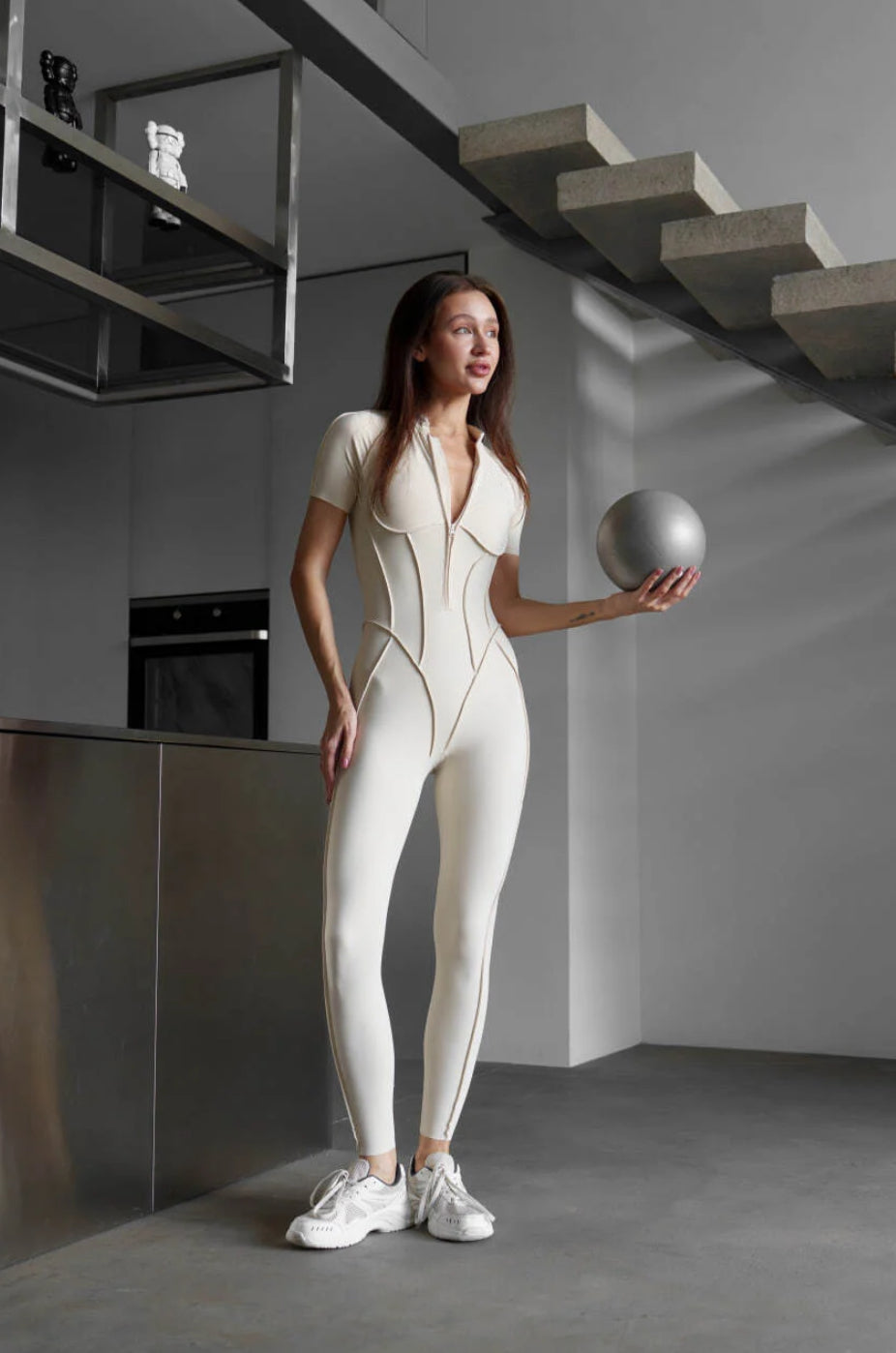 GALAXY TINY ZIP IVORY - JUMPSUIT